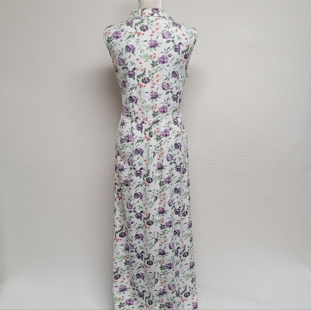 American Eagle Outfitters 80s Vintage White Purple Cabbage Rose Maxi Dress XL - Picture 8 of 12